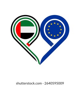 friendship concept. heart symbol icon of united arab emirates and european union flags. vector illustration isolated on white background