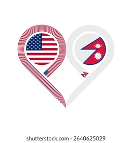friendship concept. heart symbol icon of united states and nepal flags. vector illustration isolated on white background