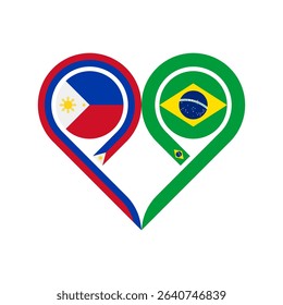 friendship concept. heart symbol icon of philippines and brazil flags. vector illustration isolated on white background