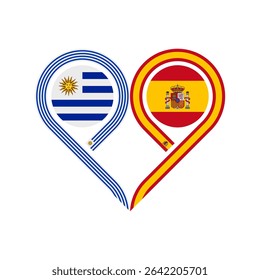 friendship concept. heart symbol icon of uruguay and spain flags. vector illustration isolated on white background