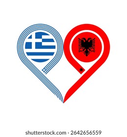 friendship concept. heart symbol icon of greece and albania flags. vector illustration isolated on white background