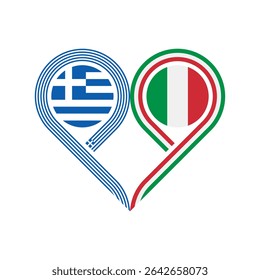 friendship concept. heart symbol icon of greece and italy flags. vector illustration isolated on white background