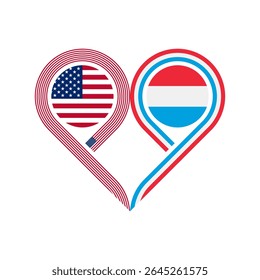 friendship concept. heart symbol icon of united states and luxembourg flags. vector illustration isolated on white background