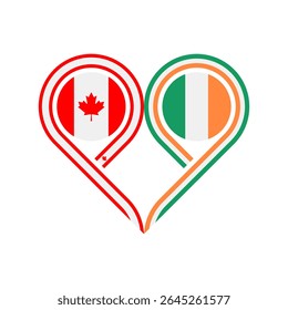 friendship concept. heart symbol icon of canada and ireland flags. vector illustration isolated on white background