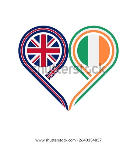 friendship concept. heart symbol icon of united kingdom and ireland flags. vector illustration isolated on white background