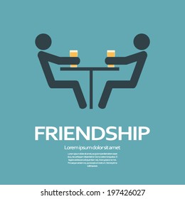 Friendship concept illustration with two silhouettes sitting over a beer in a pub, bar, club. Eps10 vector illustration.