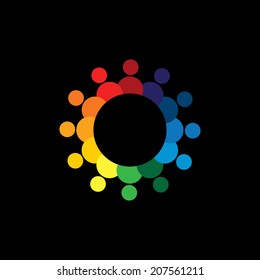 friendship concept vector - happy, joyful people together in circle. This graphic can also represent icons of colorful kids or children, united community, students union, employees & workers meeting