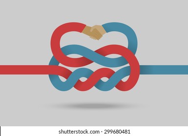 Friendship concept vector illustration in flat style. Vector illustration of intertwined hands. Business template. Press illustration