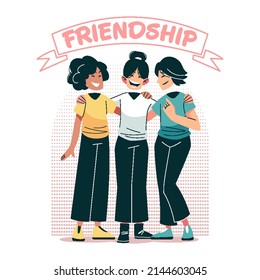 Vector de concepto de amistad Ilustración idea para la plantilla de la página de aterrizaje, relación con la solidaridad de amigos y unión de confianza, juntos a pesar de la diversidad, compañero de diversión dibujado a mano Estilo plano