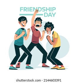 Vector de concepto de amistad Ilustración idea para la plantilla de la página de aterrizaje, relación con la solidaridad de amigos y unión de confianza, juntos a pesar de la diversidad, compañero de diversión dibujado a mano Estilo plano