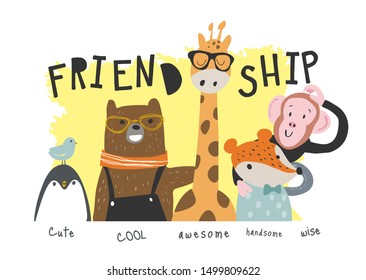 friendship cute animal cartoon illustration