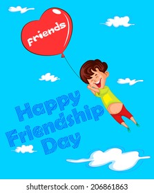 Friendship Day background with boy flying in sky in vector