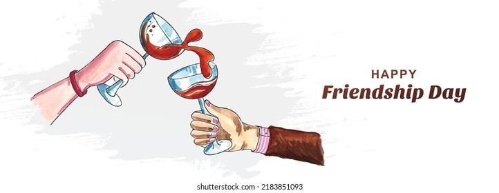 Friendship day background with drink cup watercolor banner background
