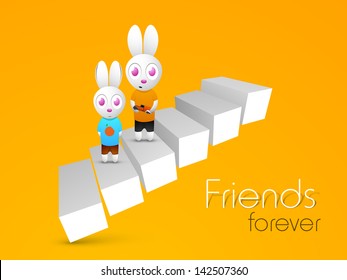 Friendship day background with two bunny friends.