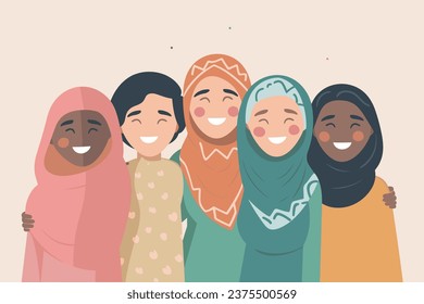 Friendship day banner, group of diverse friends vector illustration