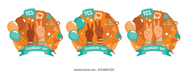 Friendship day banners set. Logo with two hands.  Vector.