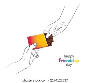 Friendship day. Beautiful chocolate gift from a friend. Enjoy the sweets friendship. Image of friendship concept