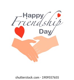 Friendship day card with hearts and handshake on light background