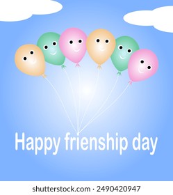 Friendship day card with kawaii style balloons and lettering - Happy Friendship Day