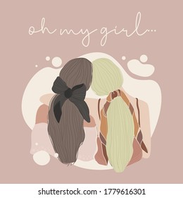 Friendship day card with two girls figure illustration