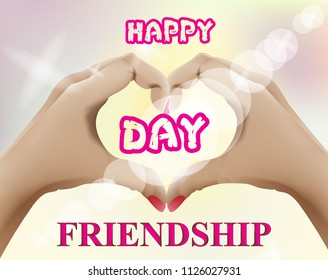 Friendship day card Vector. hands forming a heart shape