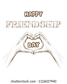 Friendship day card Vector. hands forming a heart shape. line art