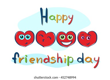 Friendship Day Cartoon Heart Shape Friend Holiday Banner Flat Vector Illustration