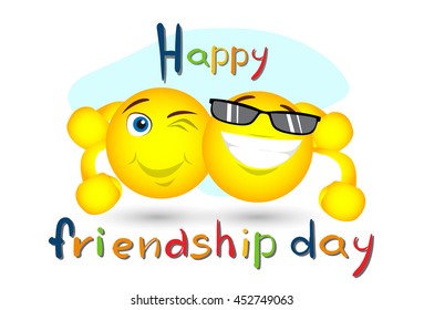 Friendship Day Cartoon Smile Characters Embrace Friend Holiday Flat Vector Illustration