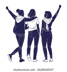 Friendship Day celebrities, women vector silhouettes set.