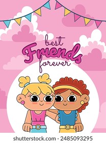 Friendship day Children hugging Vector illustration