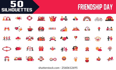 Friendship Day Editable Stroke Outline Silhouette Set , Happy Friendship Day Web Silhouette Design , Friendship Day Illustrations, Editable Outline Icons, Friendship Day Graphic Set