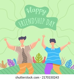 Friendship day flat illustration, friendship day with people jumping, a friendly team, cooperation, and friendship