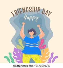 Friendship day flat illustration, friendship day with people jumping, a friendly team, cooperation, and friendship