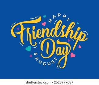 Friendship Day greeting card design with beautiful hand drawn lettering. Happy Friendship Day banner, poster, template. Friendship Day typography and calligraphy vector illustration.