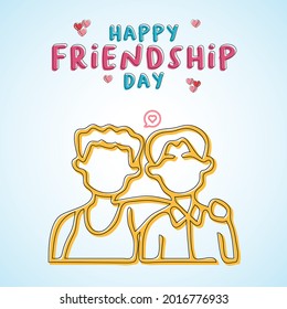 Friendship Day greeting card, happy holiday. Happy friendship day with two boy hugging together. Young generation team hug on social event holiday. Illustration vector eps