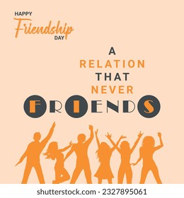 Friendship Day greeting card, happy holiday of amity. Three rubber bracelets for best friends: yellow, pink and turquoise. Silicone wristbands and inscription of congratulations. Vector illustration