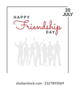 Friendship Day greeting card, happy holiday of amity. Three rubber bracelets for best friends: yellow, pink and turquoise. Silicone wristbands and inscription of congratulations. Vector illustration