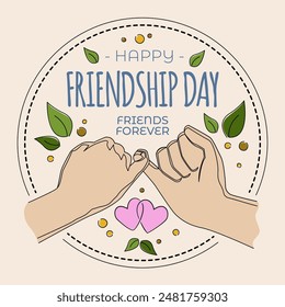 Friendship day hand drawn illustration with friends pinky promise
