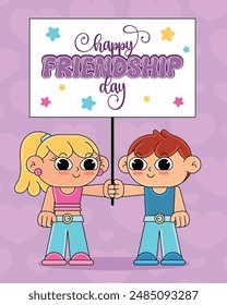Friendship day Happy children cartoon kawaii Vector illustration