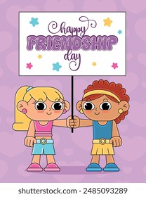 Friendship day Happy children cartoon kawaii Vector illustration