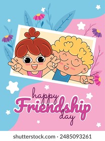 Friendship day Happy children portrait Vector illustration