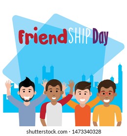 friendship day happy youth, friends men celebrating special day party cartoon vector illustration graphic design