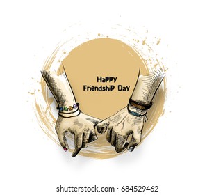 Friendship day with holding promise hand, Hand Drawn Sketch Vector illustration. 