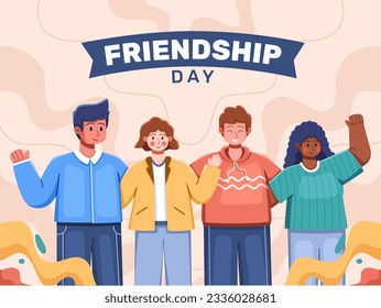 Friendship Day illustration with multicultural friends hugging together in joyous celebration. This depicted embodies the essence of unity, love, and togetherness among friends from diverse background