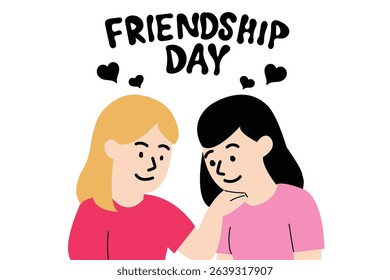 Friendship Day Illustration of Two Happy Friends Embracing with Smiles. one Friend Comforting Another A heartwarming outline showing one friend offering comfort to another who is feeling sad or upset.