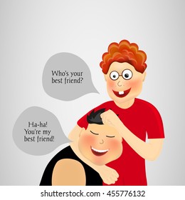 Friendship Day. International holiday. Two best friends. Funny playful festive background. Vector illustration, eps10.