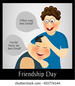 Friendship Day. International holiday. Two best friends. Funny playful festive background. Vector illustration, eps10.