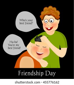 Friendship Day. International holiday. Two best friends. Funny playful festive background. Vector illustration, eps10.