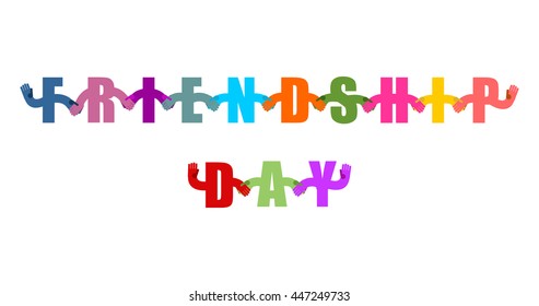 Friendship Day logo. International holiday sign. Letters holding hands. 

