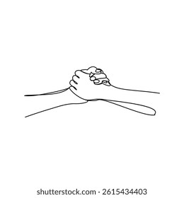 Friendship Day One continuous single line drawing of hand isolated on white background minimalism design.
